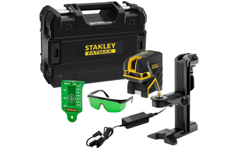 Laser punktowo-krzyżowy STANLEY FMHT77598-1, walizka, akcesoria, okulary, tarcza, Zestaw Stanley Fatmax: laser, walizka TSTAK, okulary, ładowarka i akcesoria montażowe.