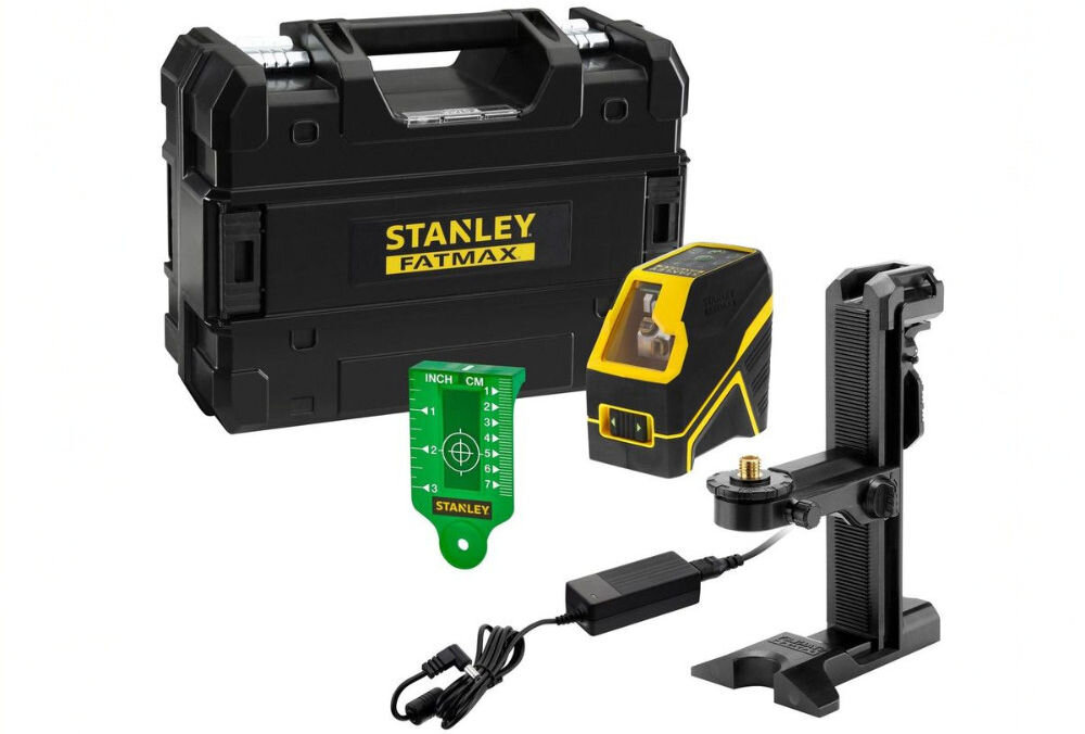 Laser krzyżowy STANLEY FCL-G FMHT77595-1, poziom, laser, ściana, budowa, Laser Stanley FatMax, torba, uchwyt i baterie.