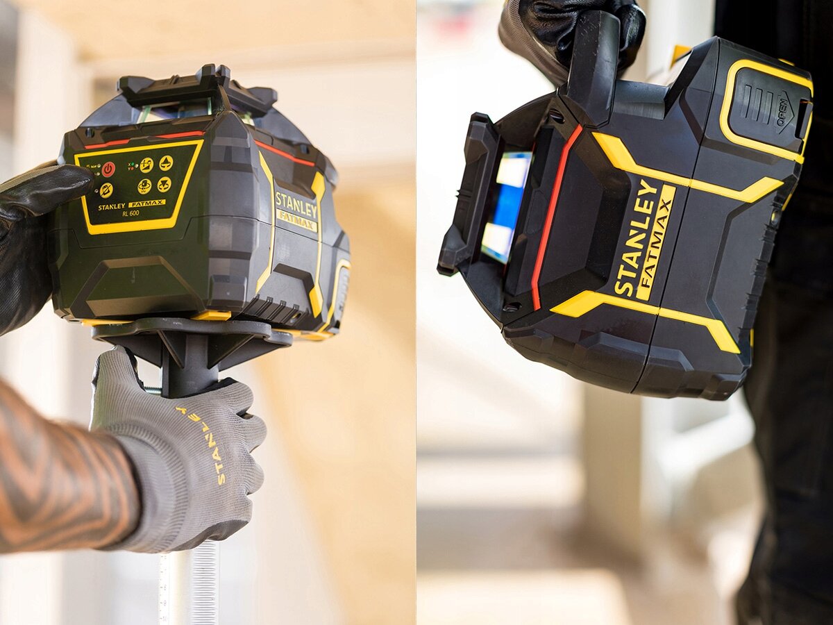 Niwelator laserowy STANLEY FMHT77449-1, alarm, pion, bezpieczeństwo, błąd, Montaż niwelatora Stanley na tyczce pomiarowej oraz przenoszenie urządzenia za rączkę.