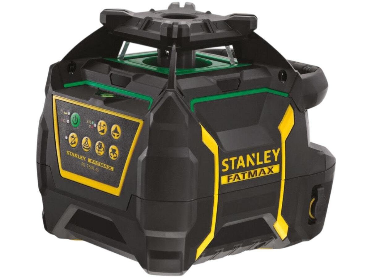 Niwelator laserowy STANLEY FMHT77448-1, RPM, skanowanie, nachylenie, IP66, Niwelator laserowy Stanley na białym tle.