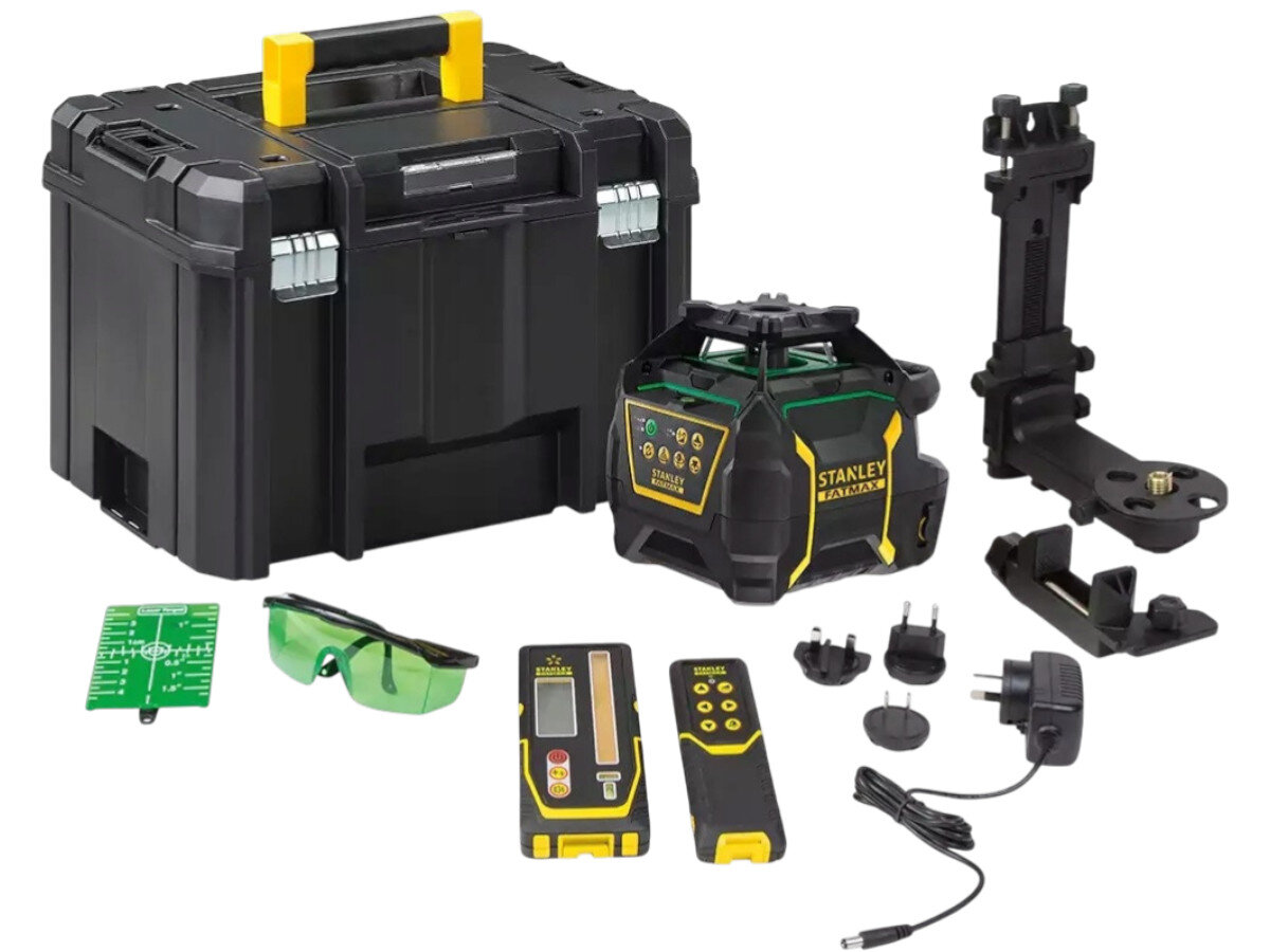 Niwelator laserowy STANLEY FMHT77448-1, pilot, detektor, 15m, LCD, Niwelator laserowy Stanley z akcesoriami i walizką.