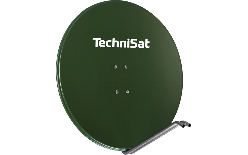 Antena czasza TECHNISAT Satman 850 Plus kompatybilna z UNYSAT Universal LNB, ramię LNB do telewizji satelitarnej, antena po skosie na białym tle