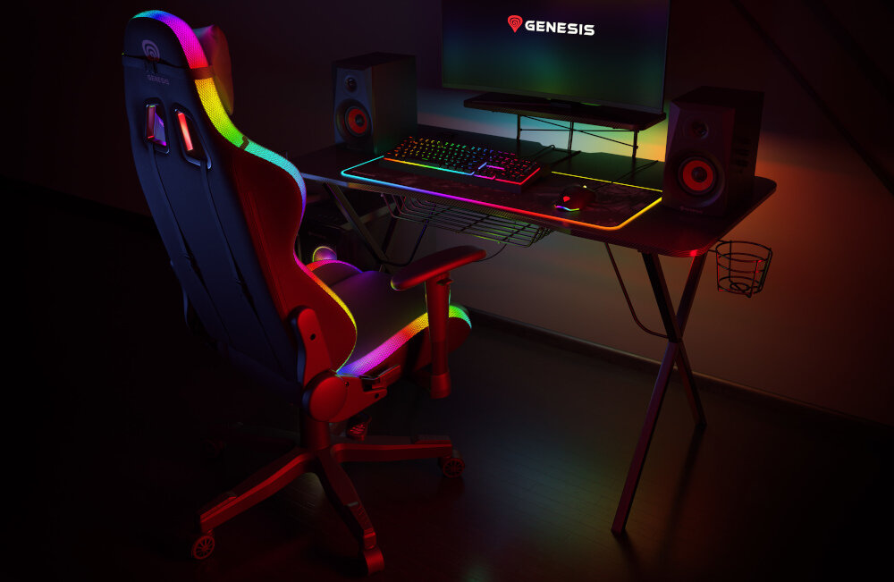 Fotel GENESIS Trit 600 RGB Czarny drewno metal mocna solidna kosntrukcja