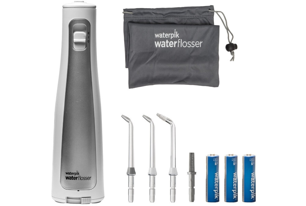 Irygator WATERPIK WF-03 wyposazenie komplet zestaw akcesoria 3 koncowki 3 baterie AA etui ochronne
