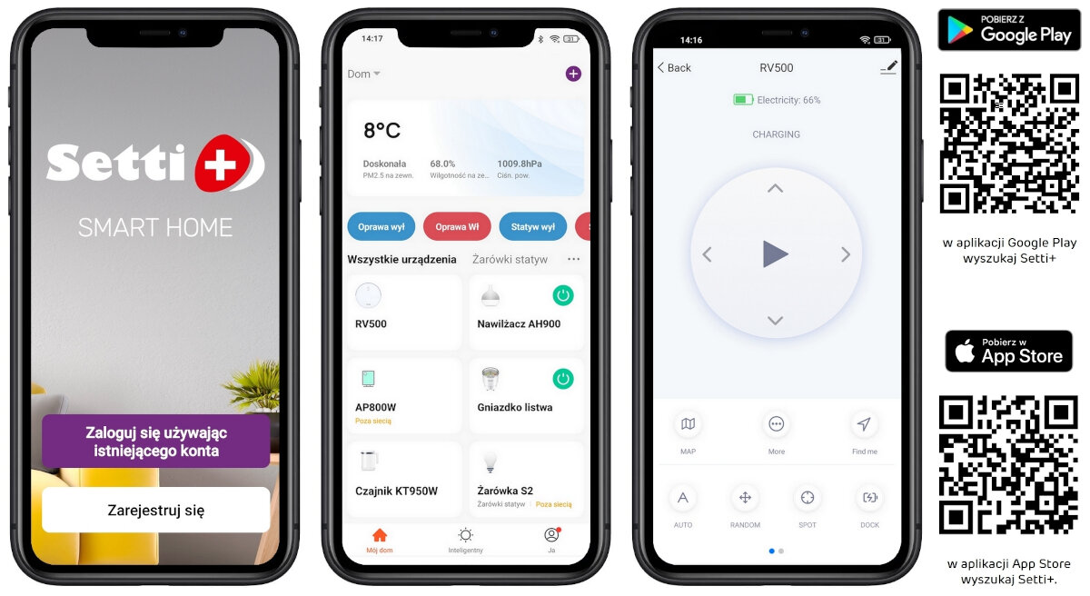 Robot sprzątający SETTI+ RV500 Smart - Sterowanie Aplikacja