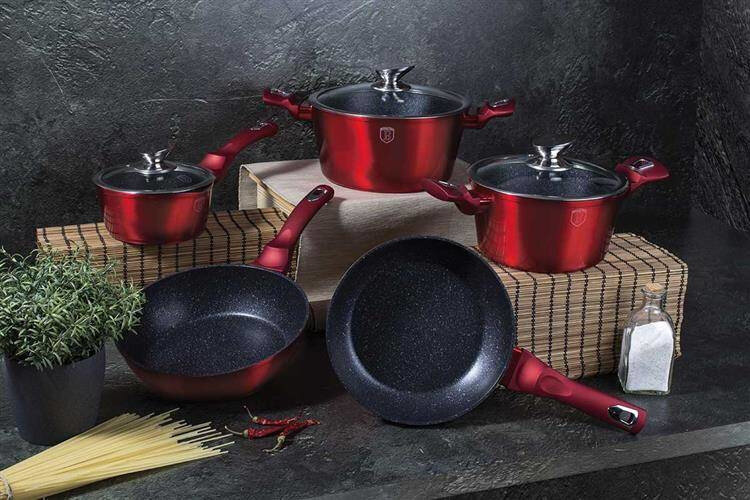 Zestaw garnkow BERLINGER HAUS BH/6162 (17 elementow) Czerwony uchwyty typu SOFT TOUCH do wszystkich rodzajow kuchenek