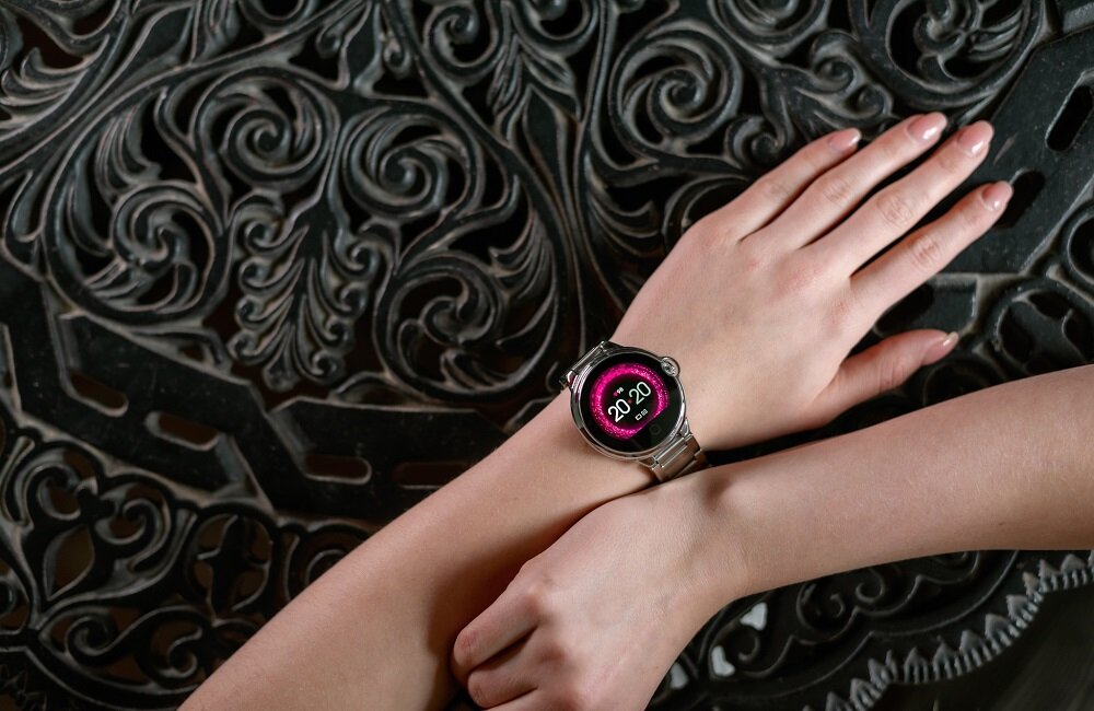 smartwatch Garett Women Karen Brązowy wydajny bezpieczny ćwiczenia kontrola tętna ciśnienia natlenienia krwi ciśnieniomierz