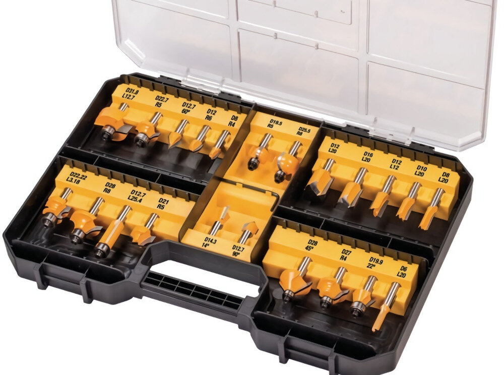 Zestaw frezów DEWALT DT90017-QZ (22 sztuki) kasetka praktyczność