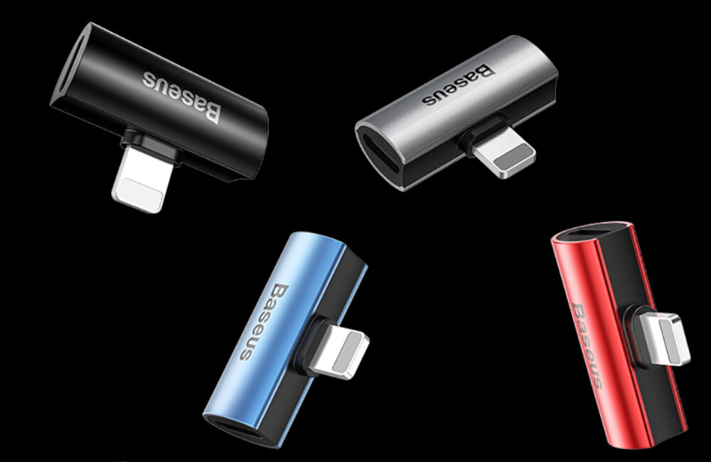 ADAPTER AUDIO BASEUS L46 LIGHTNING DO 2X LIGHTNING (CZARNY) aluminium materiały TPE