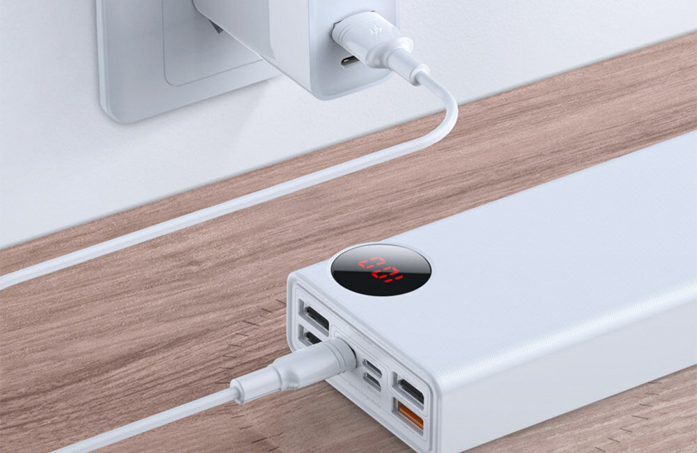 POWERBANK 30000 MAH BASEUS MULIGHT WHITE porty moc pojemność