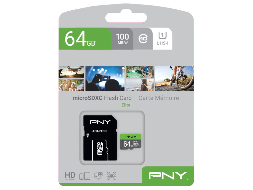 karta pamięci PNY microSDXC Elite o pojemności 64GB adapter microSD / SD
