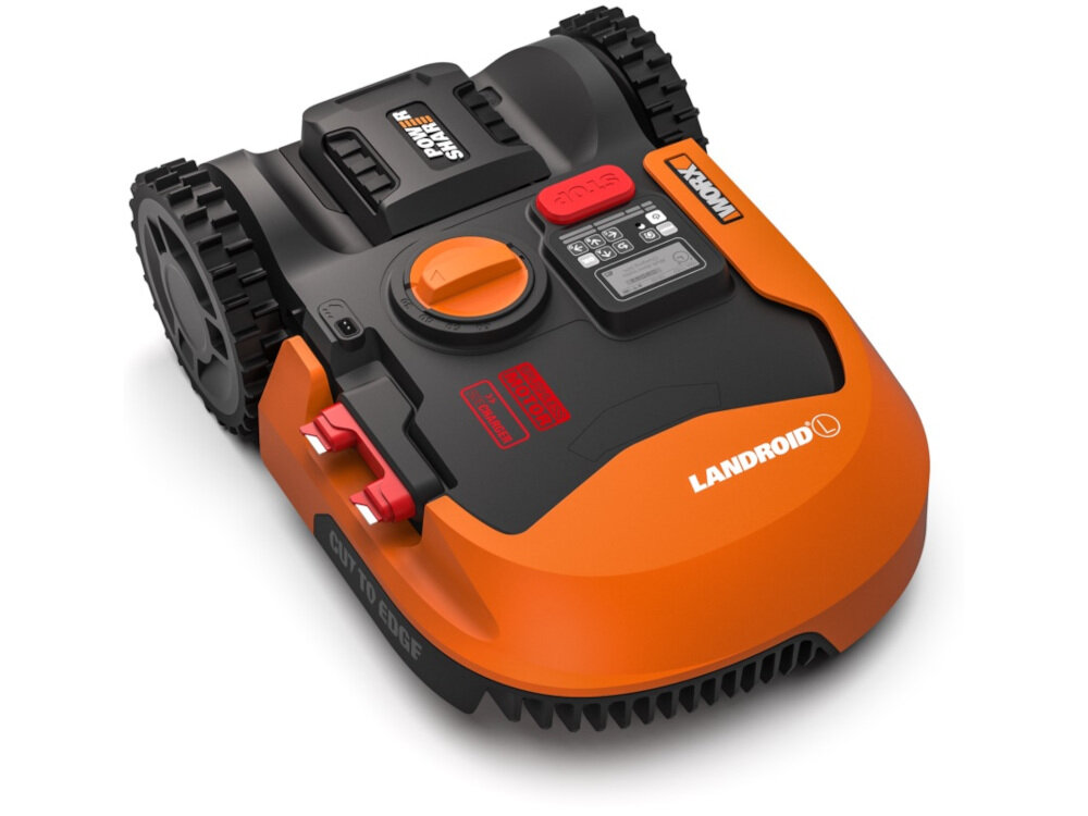 Robot koszący WORX Landroid L2000 WR155E sterowanie Wi-Fi zasilanie akumulator Li-Ion pojemność 5 Ah napięcie 20 V stacja dokująca wraca sam maksymalny czas pracy na jednym łado do 120 minut