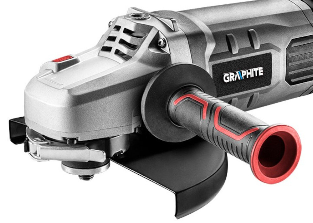 Szlifierka kątowa GRAPHITE 59G209 2-stopniowy przycisk przycisk blokady wrzeciona główna rękojeść pokryta antypoślizgowym materiałem tarcza o średnicy 230 mm