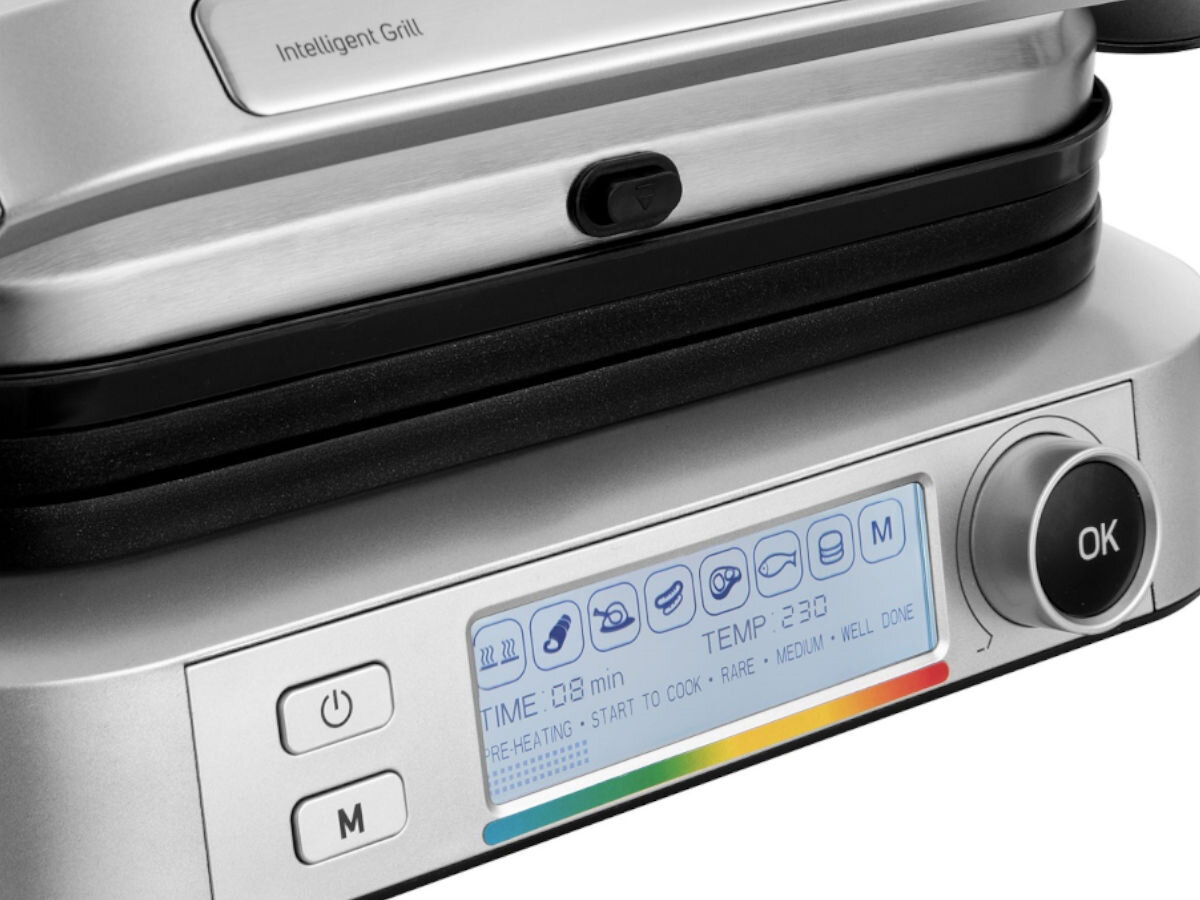 Grill elektryczny SENCOR SBG 6231SS, programy, 7, rozmrażanie, temperatura, na białym tle zbliżenie na panel obsługi grilla