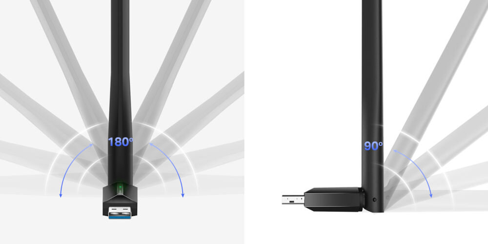Karta sieciowa TP-LINK Archer T3U Plus konstrukcja anteny, pełne dostosowanie, regulacja