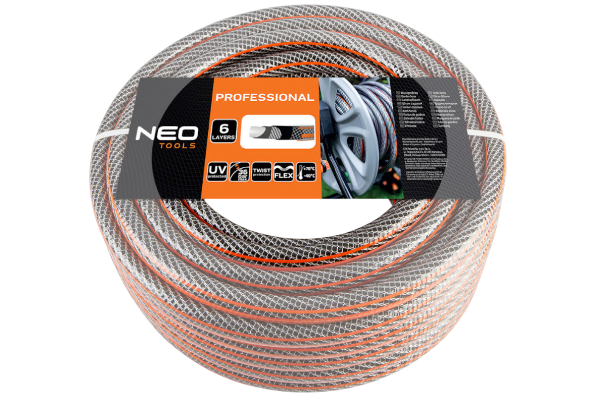 Wąż ogrodowy NEO Professional 3/4 20 m 15-843, wąż, woda, ogród, mycie, na białym tle w pełni zapakowany farbycznie wąż