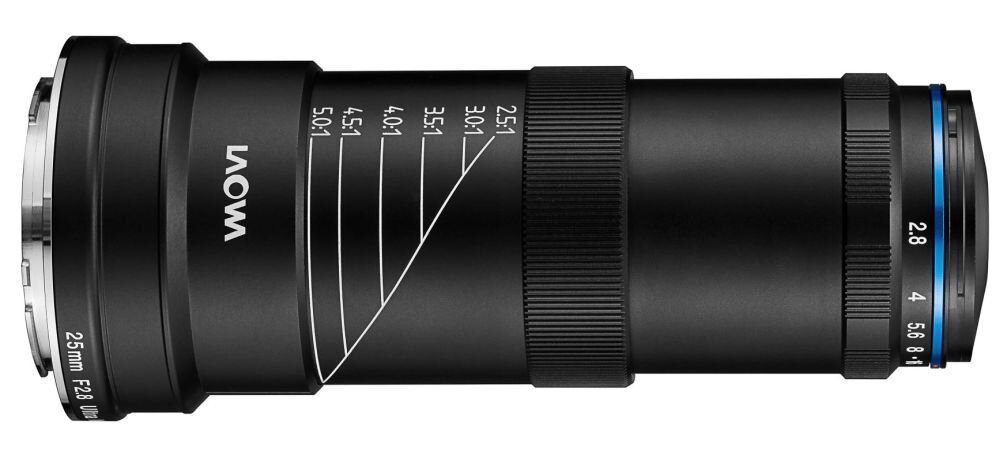 Laowa 25 mm f/2,8 skala powiększenia ogniskowa przysłona ostrość pierścienie optyka soczewki powłoki montaż bagnet światło jasność zoom filtry waga silnik stabilizacja