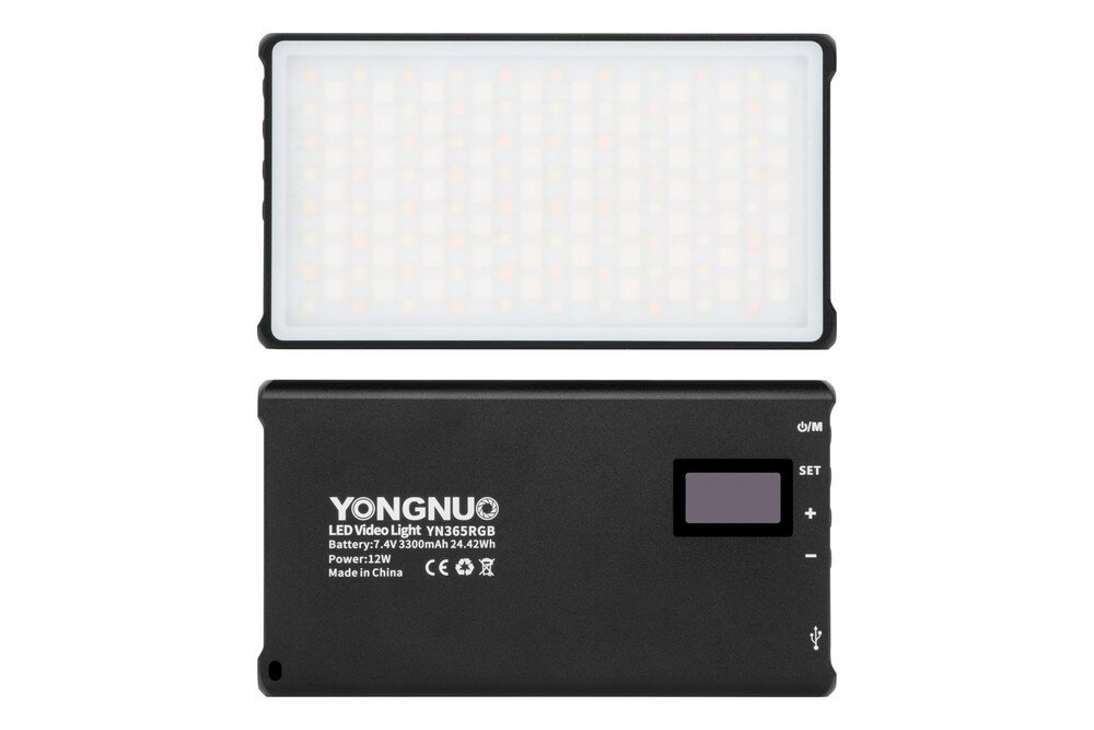Lampa LED YONGNUO YN365 RGB WB  barwa jasność zasilanie bateria montaż aparat zdjęcia filmy obsługa regulacja waga led wymiary 