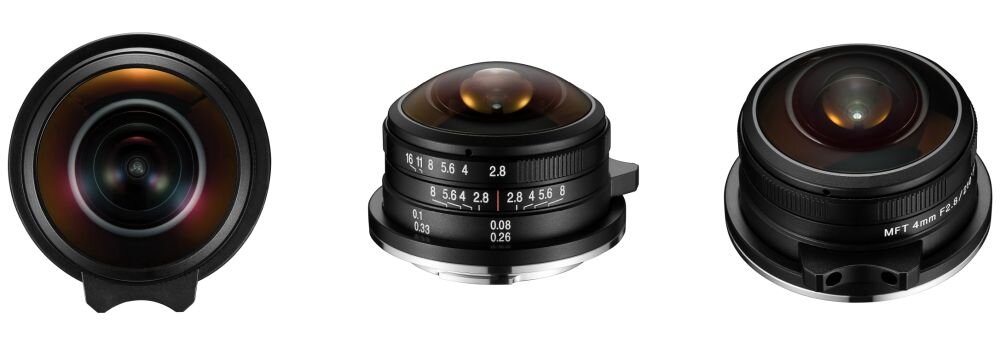 Laowa 4 mm f/2,8 Fisheye widok góry z boku, z dołu