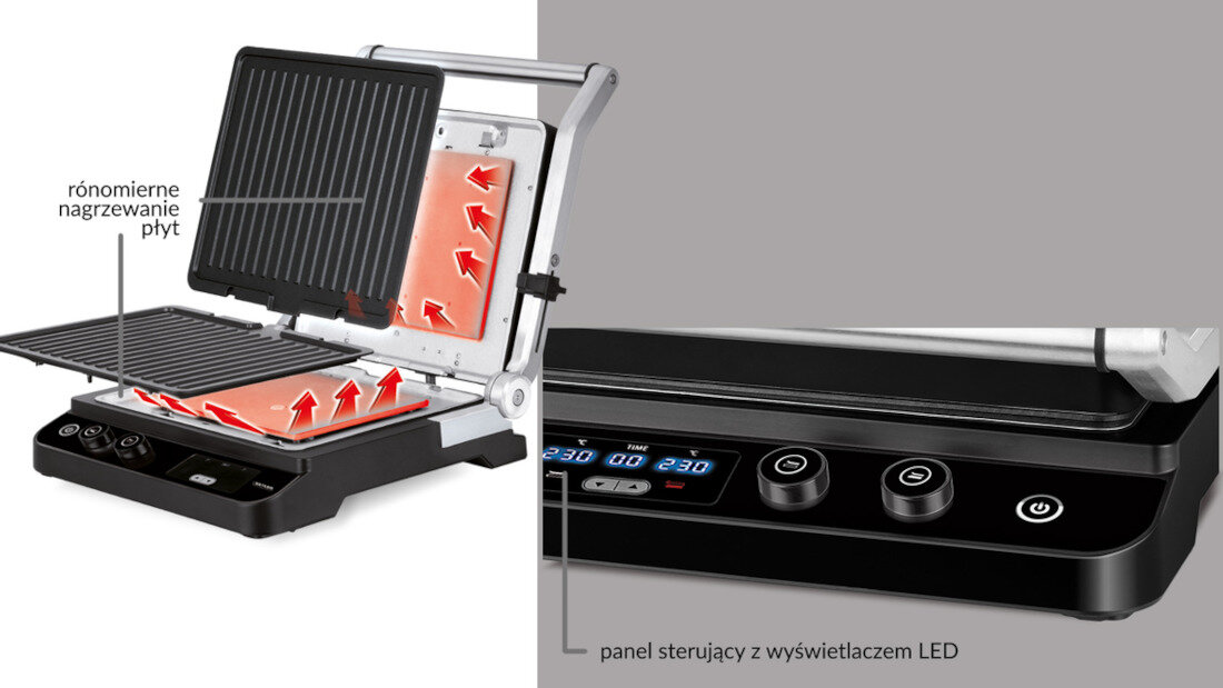 Grill elektryczny MPM MGR-11M panel sterujacy wyswietlacz LED latwa obsluga wykonanie wyglad funkcja timer