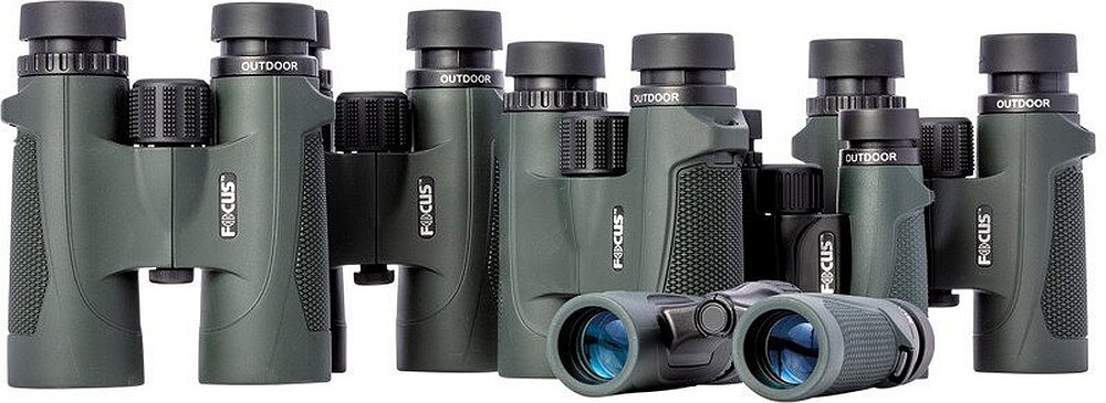 Lornetka FOCUS Outdoor 8x42 optyka waga konstrukcja ogniskowa zoom przybliżenie dioptria muszle oczne obiektywy soczewki pryzmat powłoka gwint okulary obserwacja przyroda sport powiększenie