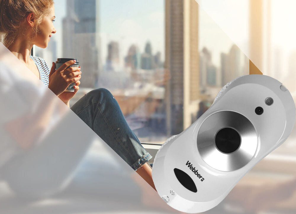 Robot do mycia okien WEBBER WM169 technologia GO-STOP oblicza ścieżkę ruchu i moment zatrzymania wykrycie krawędzi dokładnie wyczyści cała powierzchnia okna dachowe oranżeria