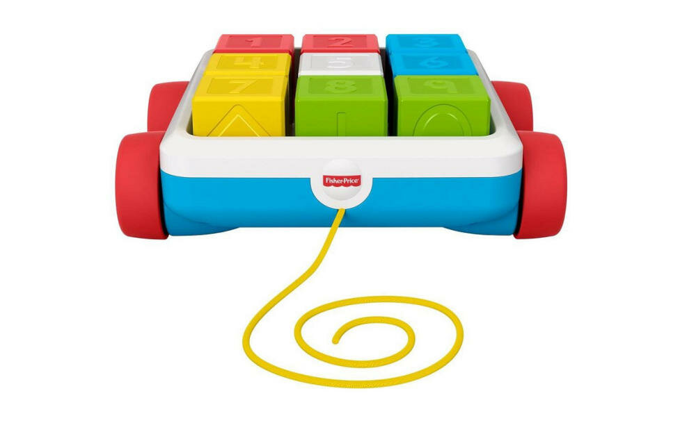 FISHER-PRICE-KLOCKI-GJW10 klocki aktywizujące wózeczek ciągnięcie zabawa układanie elementy sortowanie