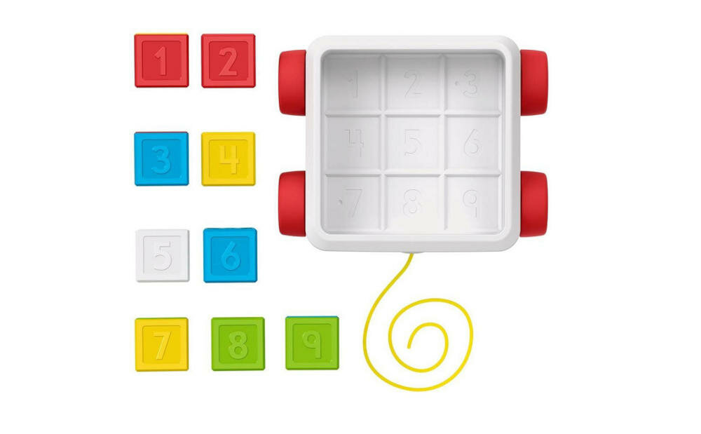 FISHER-PRICE-KLOCKI-GJW10 duże kolorowe klocki wzory kształty cyferka wózeczek