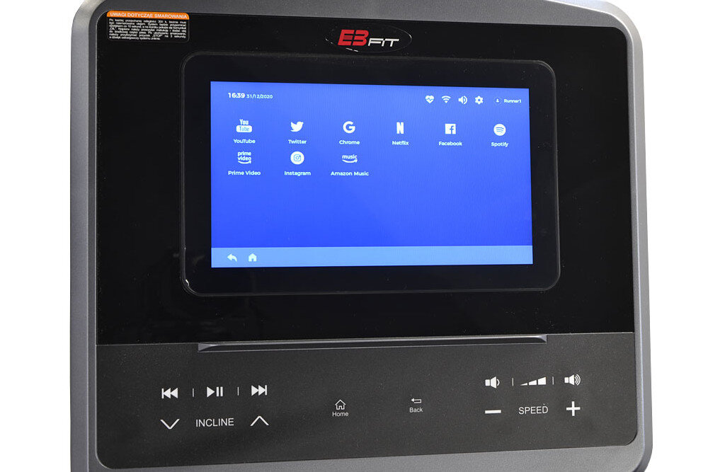 Bieznia elektryczna EB FIT W5.0 Tech Run wbudowane funkcje przeznaczony jest do użytku domowego