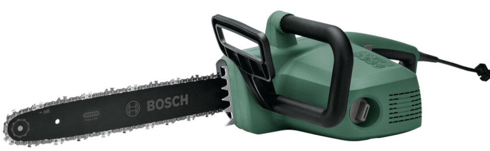 Piła elektryczna BOSCH Universal Chain 35 do typowych prac wycinkowych do niezwykle precyzyjnych zadań specjalnych prowadnica o długości 35 cm łańcuch o grubości 1,1 cm automatyczny hamulec