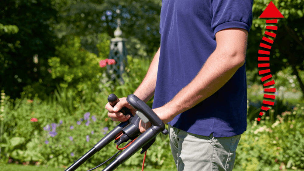 BOSCH Universal Rotak 550 koszenie trawa uchwyty bosch ergoflex zmniejszenie obciążenie ramiona plecy prawidłowa postawa praca wlączniki dopasowanie komfort