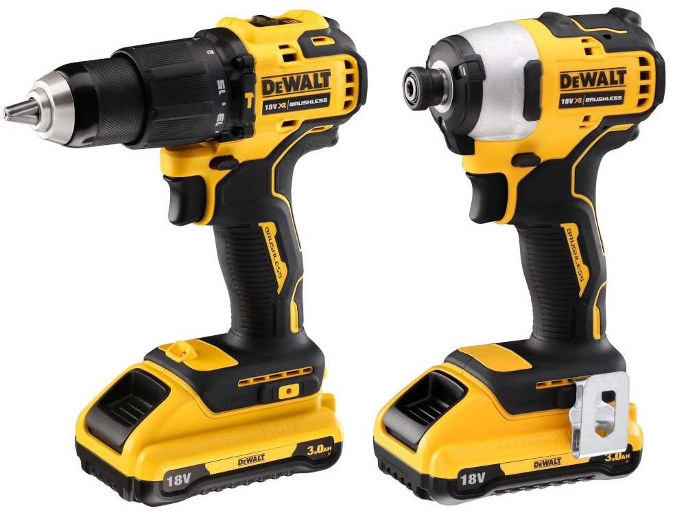 Zestaw Combo DEWALT DCK2062M2T-QW komplet elektronarzędzi wiertarko-wkrętarka DCD709 zakrętarka DCF809 zasilane akumulatorem wydajność niezawodność komfort pracy niezależność od zasilania sieciowego