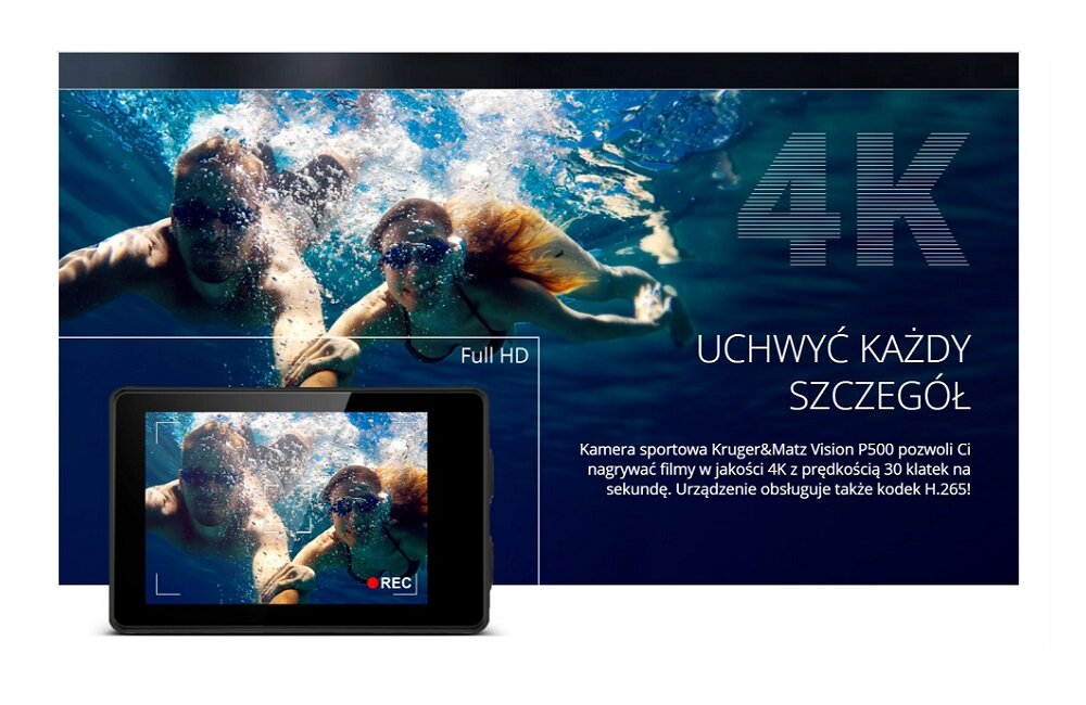 Kamera sportowa KRUGER&MATZ Vision P500 film wysoka jakość nowoczesna Rozdzielczość 4K