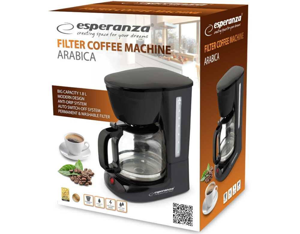 Ekspres ESPERANZA Arabica EKC005 moc filtr wyposazenie czas pojemnosc dzbanek