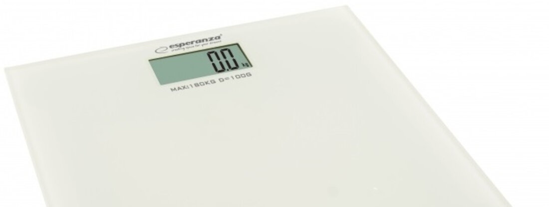 Waga ESPERANZA EBS002W Aerobic Biały uzytkowanie komfort waga maksymalna 180 kg dokladnosc do 100 g wyposazenie wysweitlacz LCD wskaznik przeciazenia wagi wskaznik rozladowania baterii