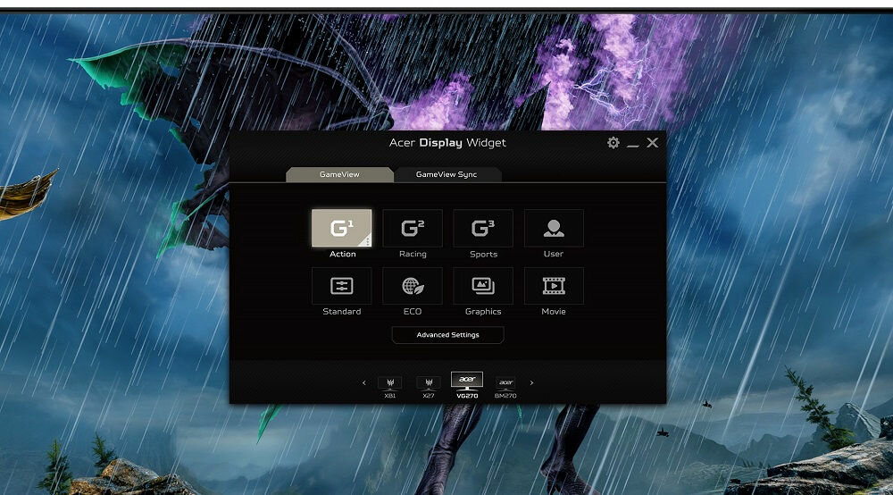 Monitor Acer KA222Q - Acer Display Widget zarządzanie paletą barw parametry obrazu