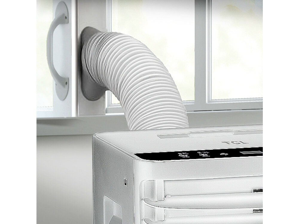 Przenośny klimatyzatory powietrza TCL TAC-07CPB-RS monoblok rura odprowadzająca ciepło wilgoć urządzenie mobilne uchwyty z obydwu stron wygodne kółka
