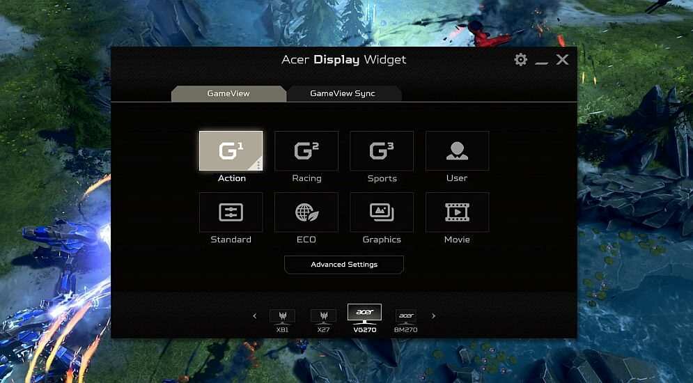 Monitor ACER Nitro VG272X - ACER Display Widget 