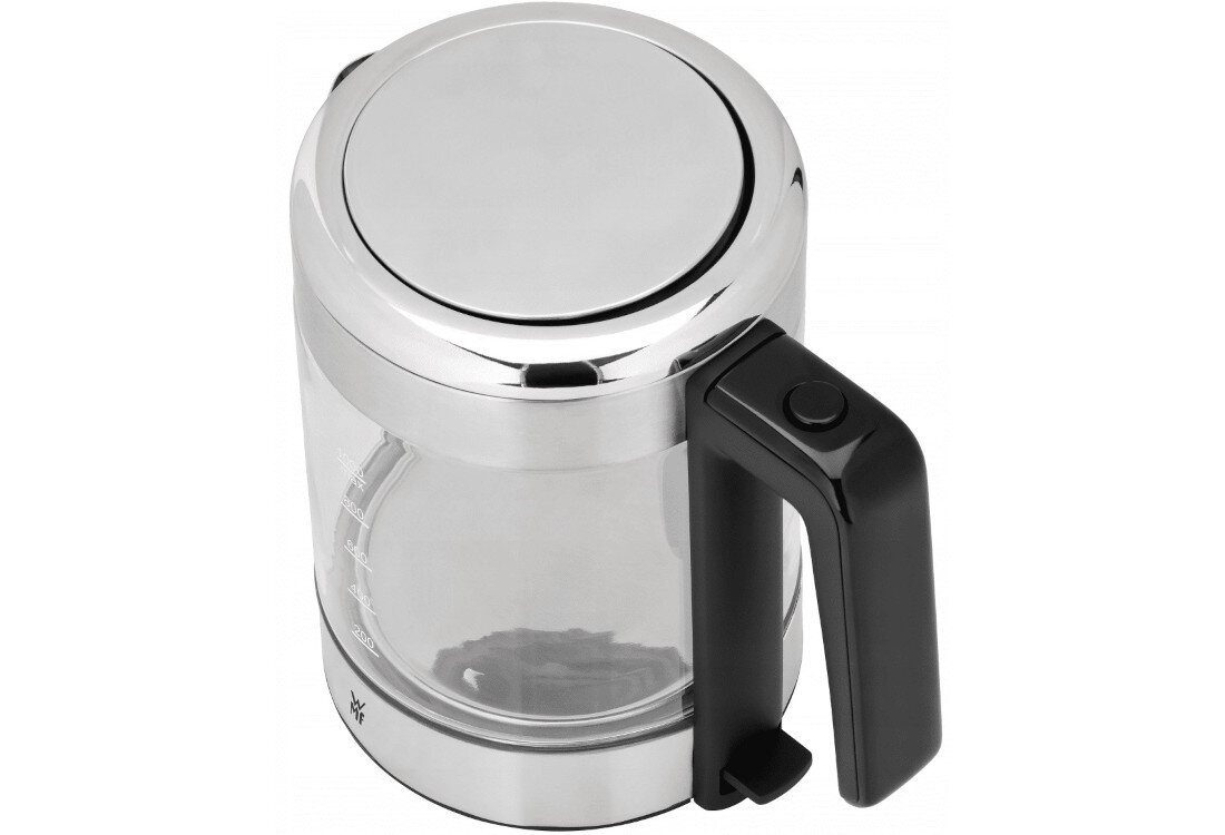 Czajnik WMF Kitchenminis Srebrny srebrne wykończenie wykonanie przezroczyste szkło funkcja schowania kabla moc szybkie zagotowanie wody