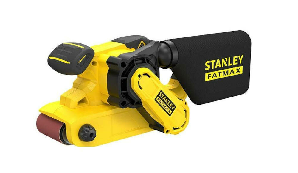 STANLEY-FMEW204K szlifierka taśmowa system automatyczne prowadzenie taśma prace szlifierskie wytrzymały silnik szybkie skuteczne usuwanie materiału
