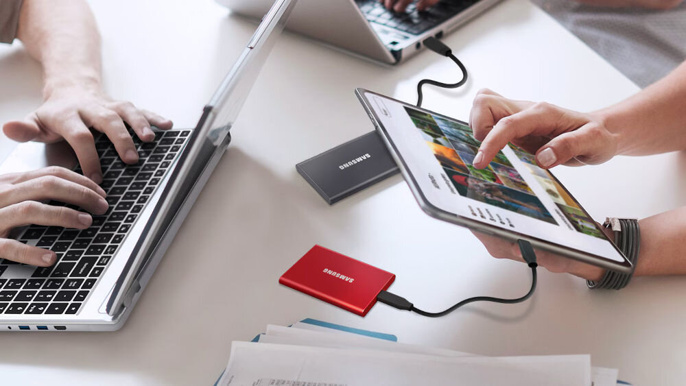 Dysk SAMSUNG Portable T7 500 GB USB 3.2 Gen. 2 SSD Niebieski kompatybilność kable