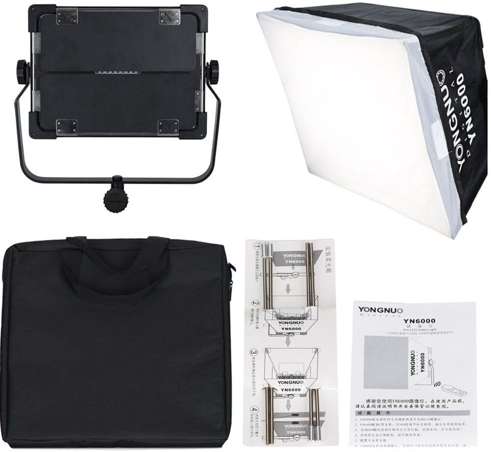Lampa LED YONGNUO YN6000 WB barwa jasność zasilanie bateria montaż aparat zdjęcia filmy obsługa regulacja waga led wymiary