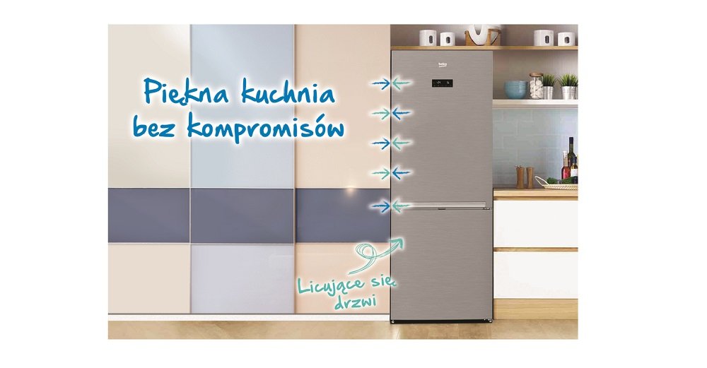 Lodowka-BEKO-MCNA406E40ZXBN wygodne ustawienie, licujące się drzwi