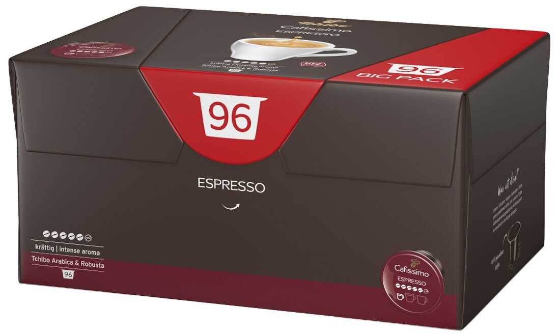 Kapsułki TCHIBO Cafissimo Espresso Intense uzytkowanie 96 kapsulek szybki dostep funkcjonalne i wygodne pudelko