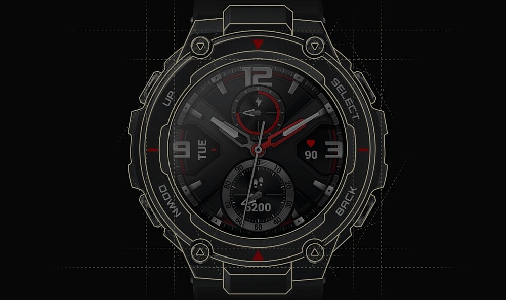 Smartwatch AMAZFIT T-Rex puls kalorie sport ćwiczenia trening monitoring
