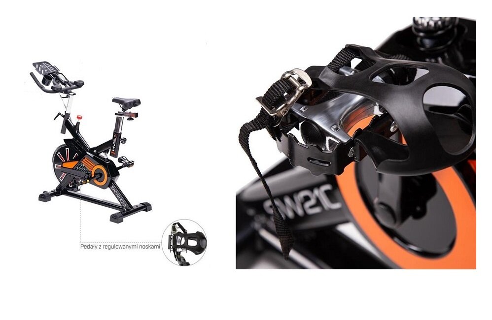Rower spinningowy HMS SW2102 Pełne bezpieczeństwo wygodne pedały z noskami i zapięciami