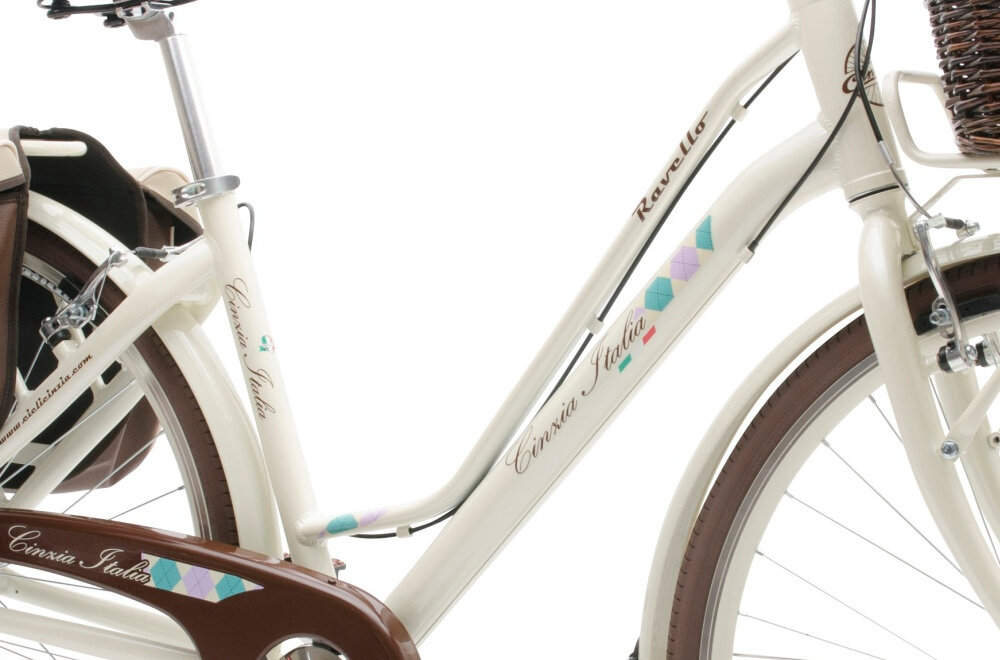Rower miejski z koszykiem CINZIA Ravello 28 7B Kremowy  - Rama aluminium wytrzymalosc wielkosc skladana