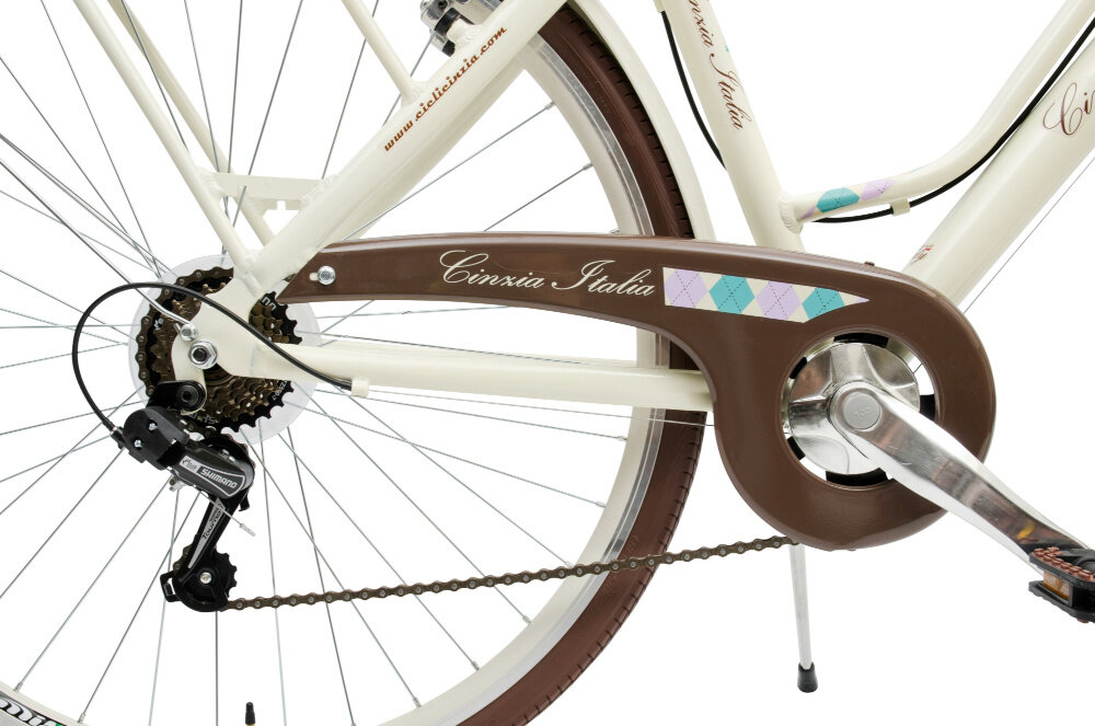 Rower miejski z koszykiem CINZIA Ravello 28 7B Kremowy  - Koła obrecze opony 