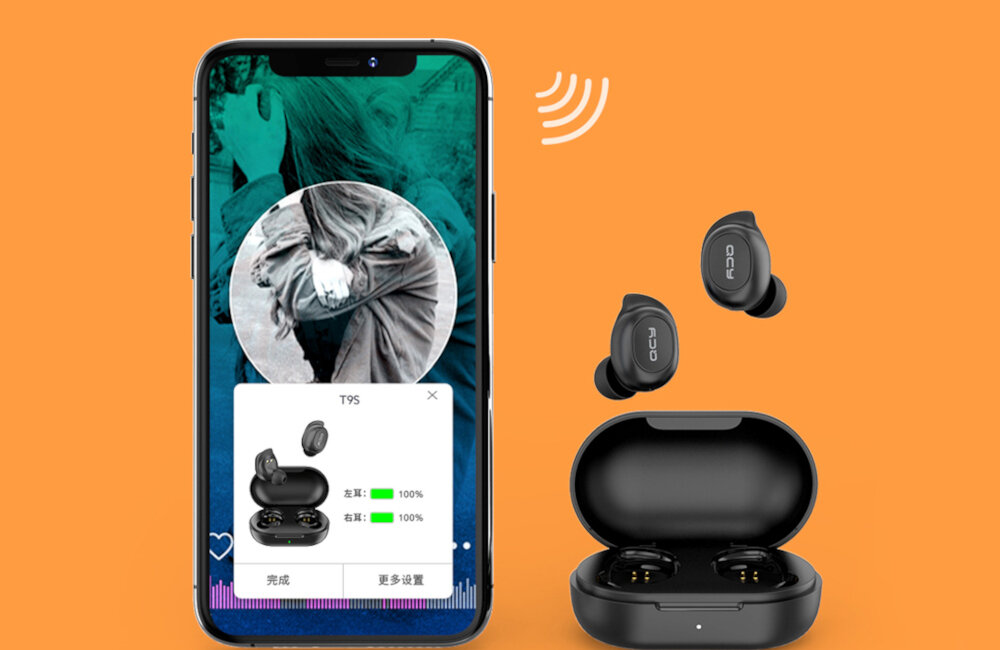 Słuchawki dokanałowe QCY T9S Czarny dedykowana aplikacja QCY