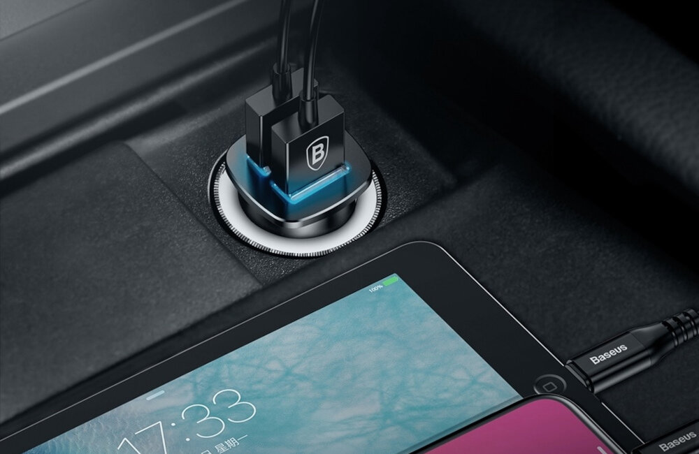 ŁADOWARKA SAMOCHODOWA BASEUS SQUARE 2XUSB QC3.0 5A 30W CZARNA zabezpieczenia 7 poziomów
